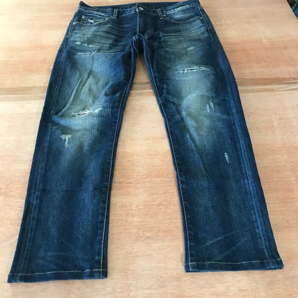 Uniqlo Slim Straight Jeans Men 31x26 Blue Japanese Kaihara Selvedge Distressed